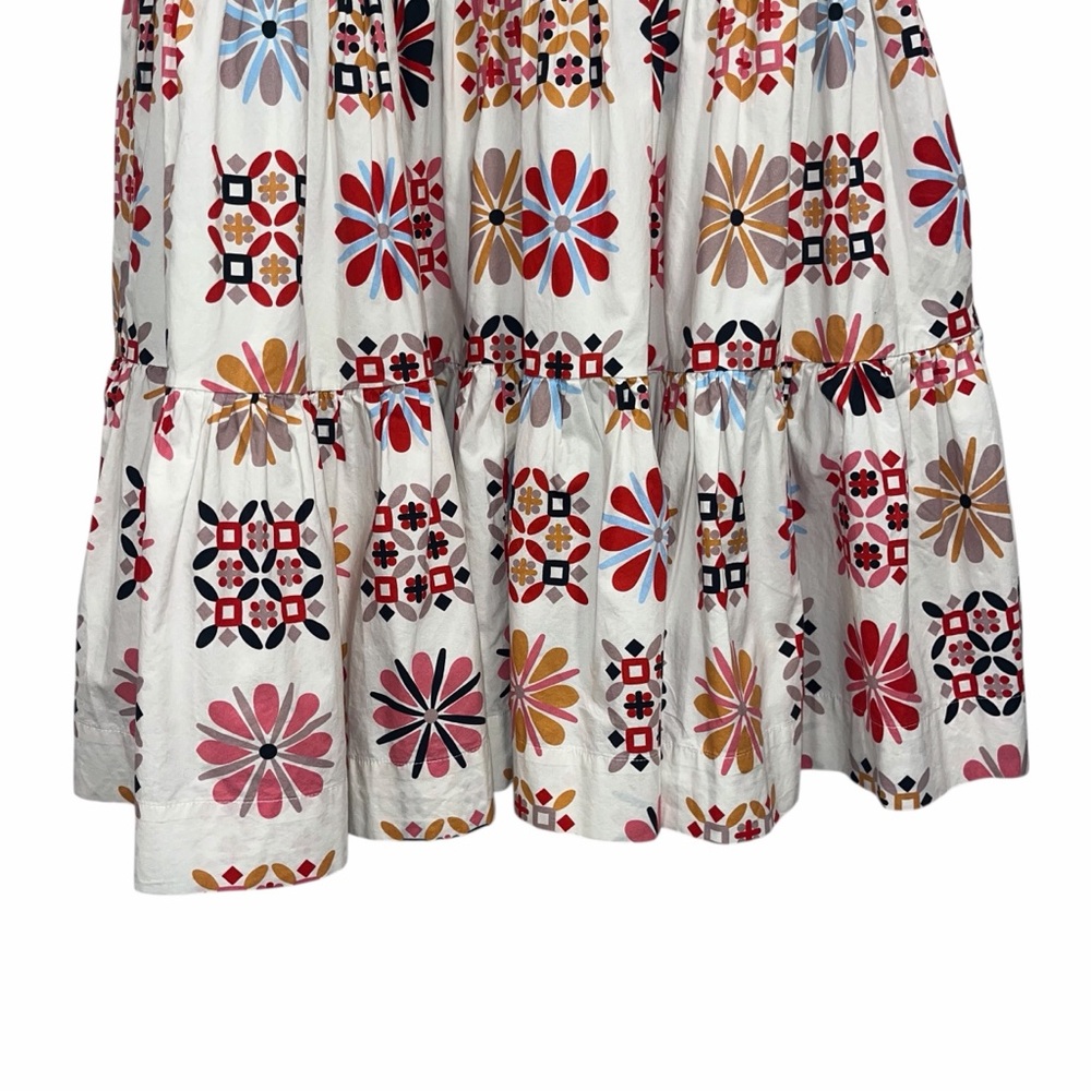 La DoubleJ Multicolor Midi Dress Floral Tile Print Tiered Cotton Med Casual 🟡 - Picture 12 of 14